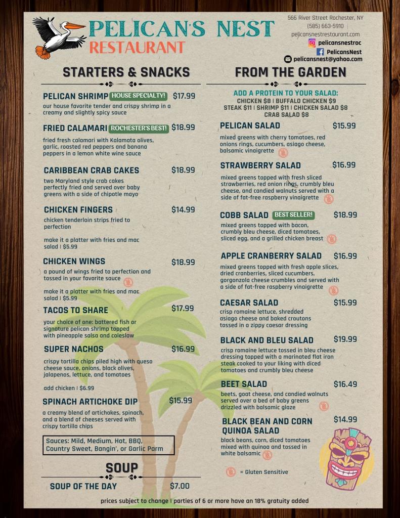 Full Menu Pelicans Nest Restaurant